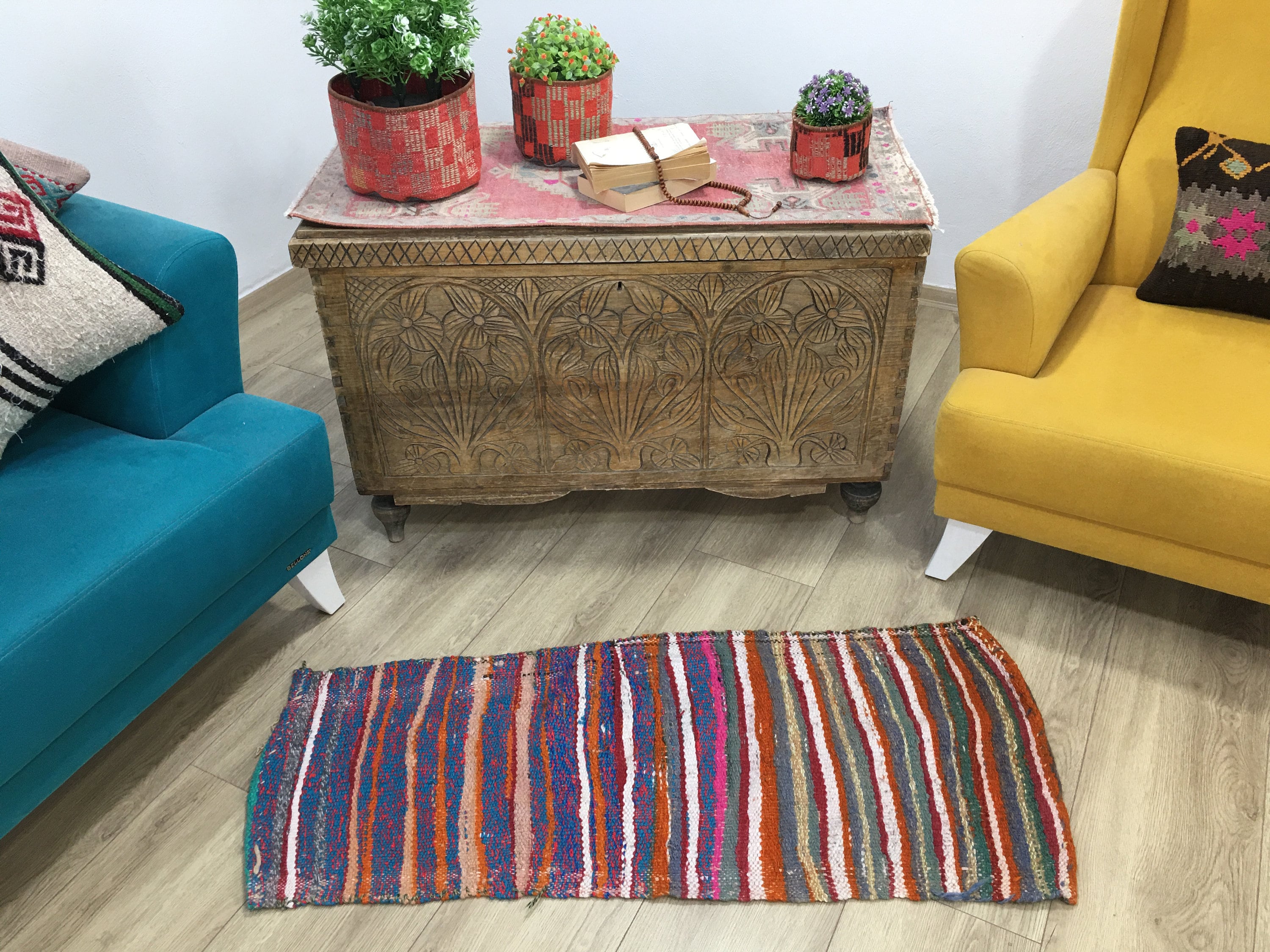 Kitchen Rug, Vintage Kilm Rug, Hallway Rug, Bathroom Rug