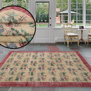 flower turkish rug, oushak area rug, vintage turkey rugs, rug for living room, handmade rug, bedroom rug, boho area rug, 6.9 x 9.4 ft RK 478
