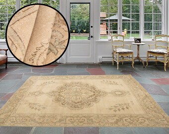 Bohemian rug, Pastel turkish rug, Antique rug, Bedroom rug, Vintage oushak rug, Handknotted rug, Oversize rug, 9.7 x 12 ft., RK 12167