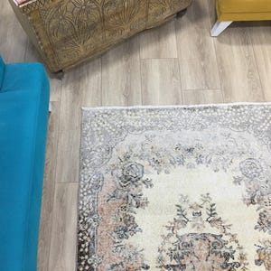 Pink area rug, Handknotted rug, Turkish rug, Worn rug, Livingroom rug, Floral rug, Bedroom rug, Antique rug, Cotton rug, 3.9 x 7 ft, RK 6863 image 6