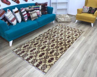 oushak area rug, antique rug, turkish rug, wool rug, ikat rug, floor rug, vintage rug, boho rug, old rug, ethnic rug, 3.6 x 7.4 ft, RK 11690