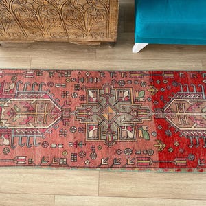 Alfombra vintage hecha a mano, alfombra turca tipo pasillo, alfombras para pasillo, alfombra a medida, alfombra anudada a mano, alfombra única, 2,4 x 12,2 pies, RK 9174 imagen 5