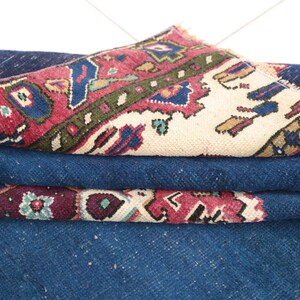 Tappeto Oushak color cobalto / 146x21 cm per soggiorno / Lana anatolica vintage immagine 2