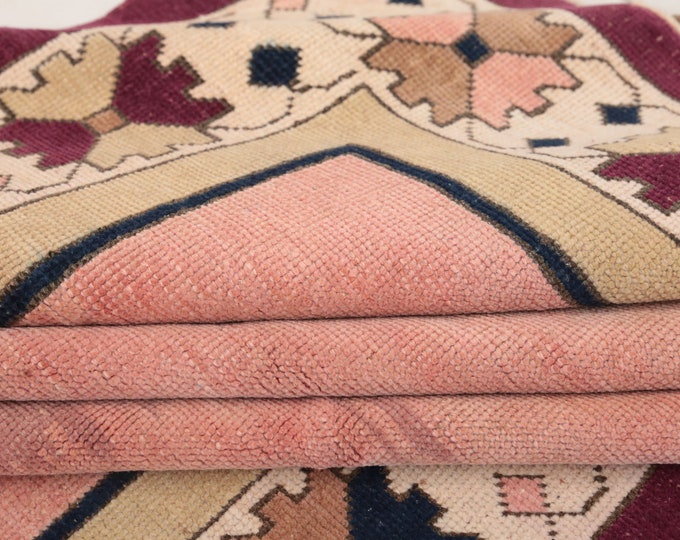 Blush Color Rug, Pictorial Rug, Retro Rug, Oushak Area Rug, Pastel