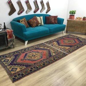Dywan boho, Dywan vintage boho, Dywan eklektyczny boho, Kolorowy dywan boho, Dywan plemienny boho, 3,6 x 10,7 stopy, RK 7160 zdjęcie 2