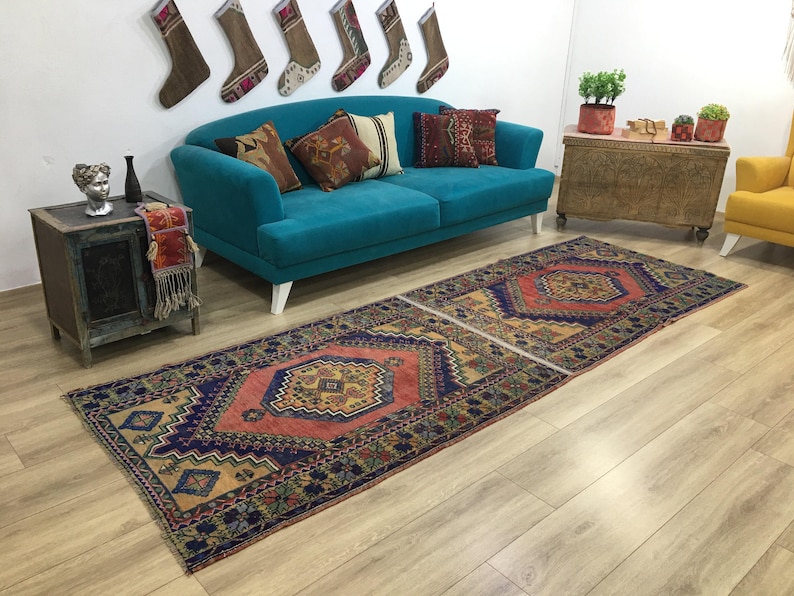 Dywan boho, Dywan vintage boho, Dywan eklektyczny boho, Kolorowy dywan boho, Dywan plemienny boho, 3,6 x 10,7 stopy, RK 7160 zdjęcie 2