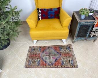 Alfombra pequeña, alfombra turca, alfombra vintage, alfombra de área, felpudo, alfombra de lana, decoración del hogar, decoración bohemia, alfombra azteca, tapete de baño, 1.6 x 3.1 pies, RK 8502