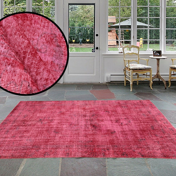 overdyed rug, red color rug, handmade turkish rug, vintage rug, overdye rug, outdoor patio rug, boho decor rug, 5.6x9.4 ft, RK 9976