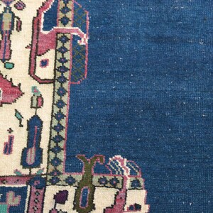 Tappeto Oushak color cobalto / 146x21 cm per soggiorno / Lana anatolica vintage immagine 7