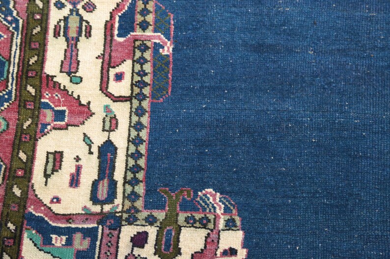 Tappeto Oushak color cobalto / 146x21 cm per soggiorno / Lana anatolica vintage immagine 7