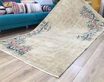 Alfombra Ikat, alfombra azteca, alfombra bohemia, alfombra turca, alfombra Oushak, alfombra de área, alfombra de sala, alfombra nómada, alfombra antigua, 4.7 x 8.2 pies, RK 8825