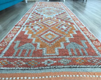 Bohemian rug, Vintage rug, Runner rug, Turkish rug, Area rug, Hallway rug, Kitchen rug, Nomadic rug, Home decor, 3.4 x 11.5 ft RK 9397