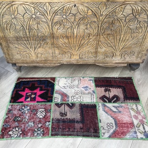 Oushak wool rug, Traditional rug, Organic mat, Shower mat, Shoe rug, Farmhouse rug, Turkish vintage rug, Framed mat, 1.5x2.8 ft RK 11987