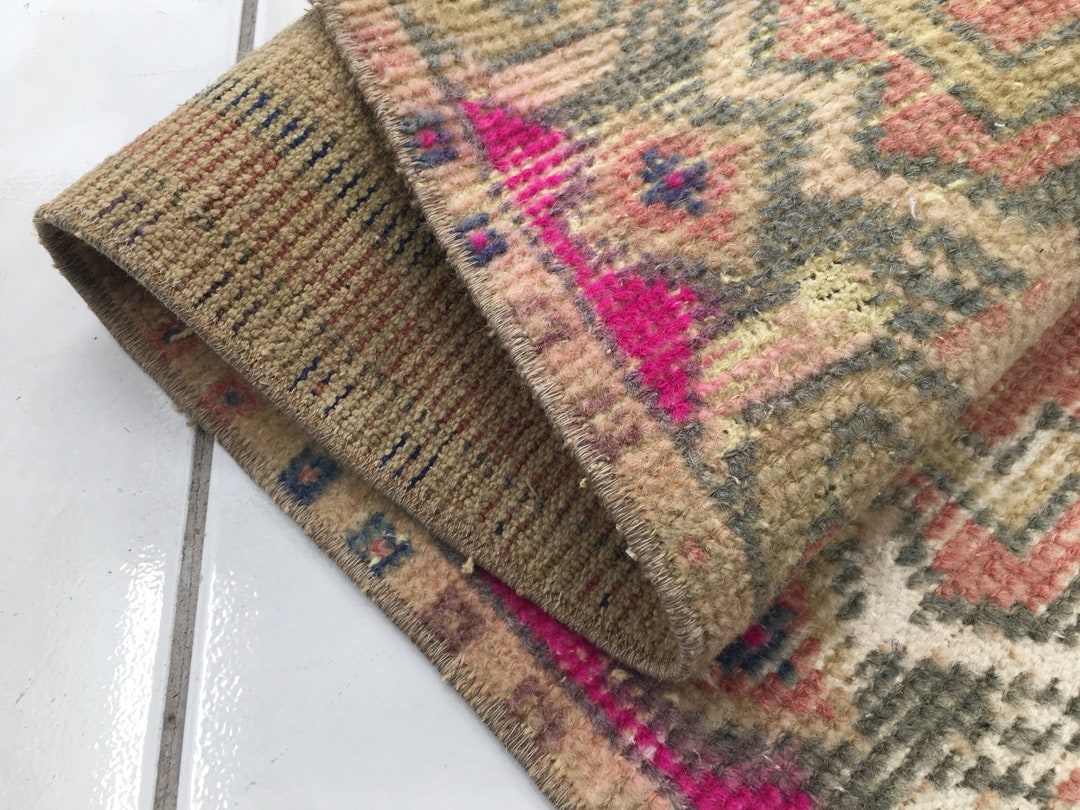 View of Wool Bath Mat, Vintage Woven Rug, Budget Friendly Rug, Kitchen Small ...