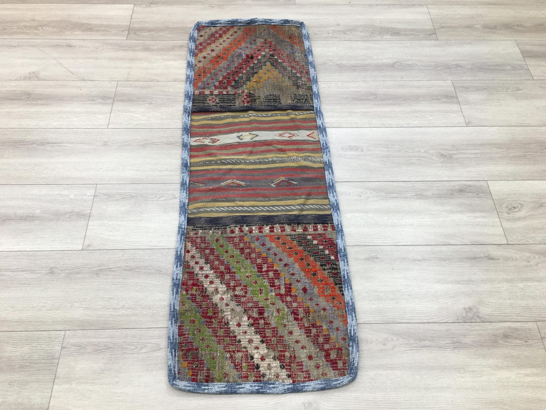 ハンドメイドウールラグ、平織りラグ、カラフルなラグ、トルコサドル