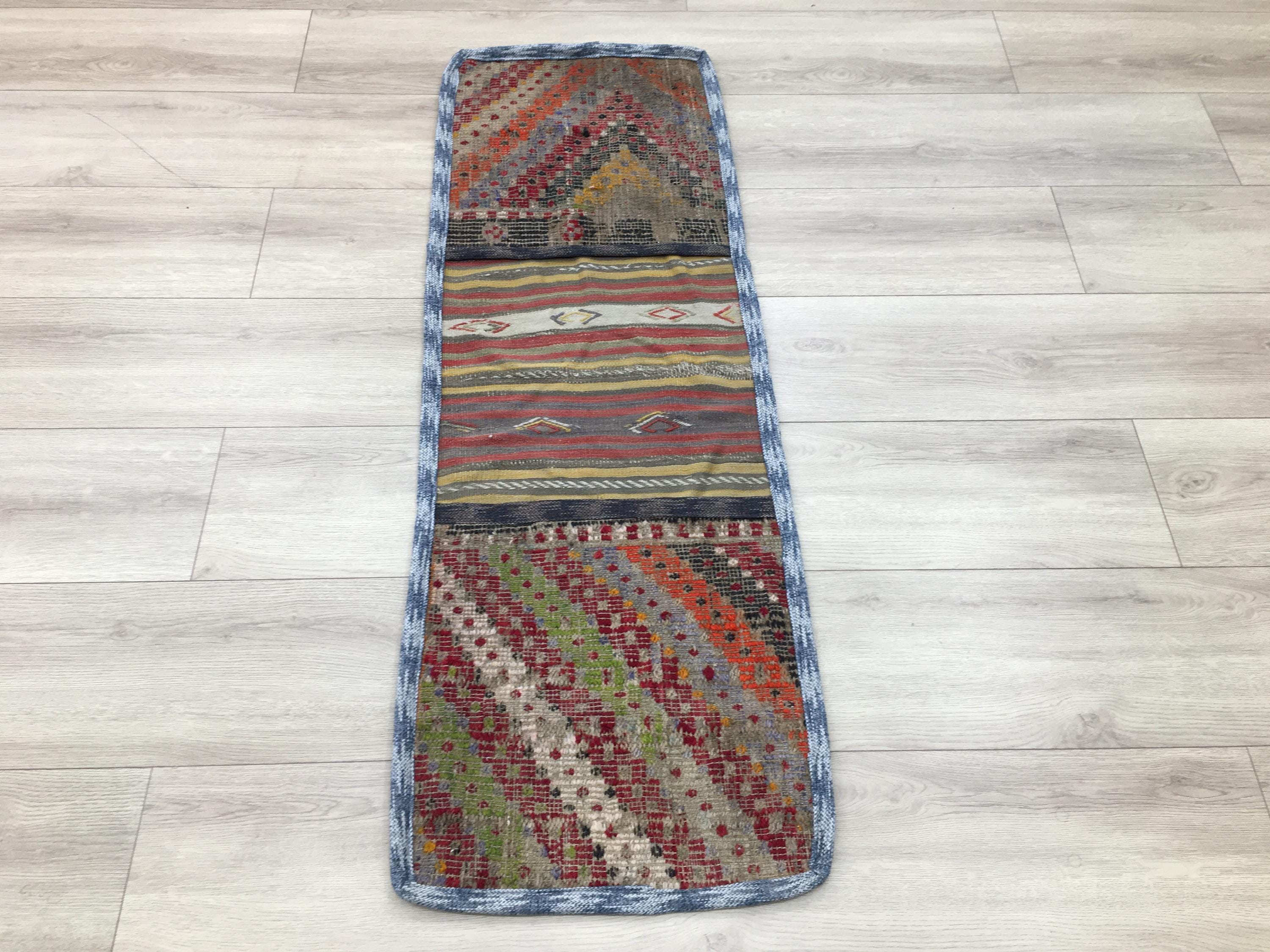 ハンドメイドウールラグ、平織りラグ、カラフルなラグ、トルコサドル