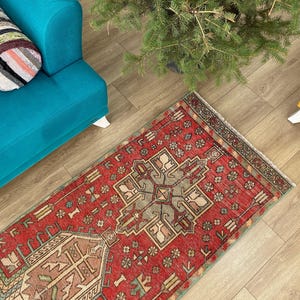 Alfombra vintage hecha a mano, alfombra turca tipo pasillo, alfombras para pasillo, alfombra a medida, alfombra anudada a mano, alfombra única, 2,4 x 12,2 pies, RK 9174 imagen 1