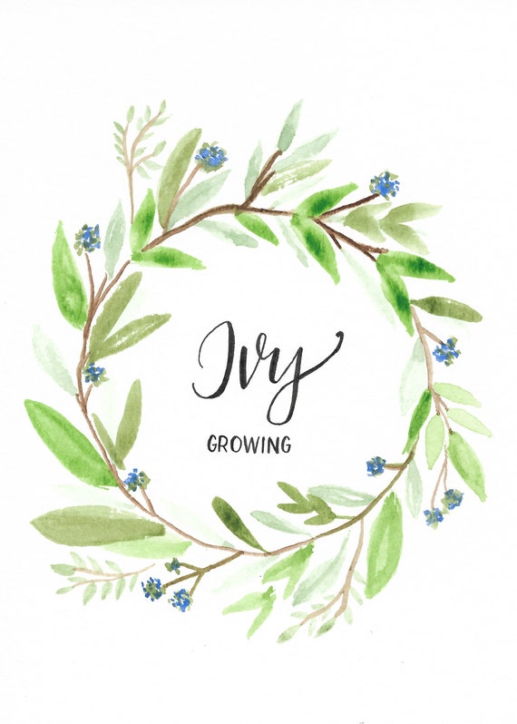 Watercolor Wreath Name Art Ivy Digitized Art Downloadable Etsy