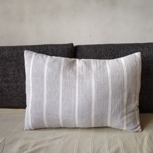 Organic cotton blue stripes cushion, Indigo and white Pillow cover, hand weaved Stripes Pillow cover,12x20 stripes Pillow cover