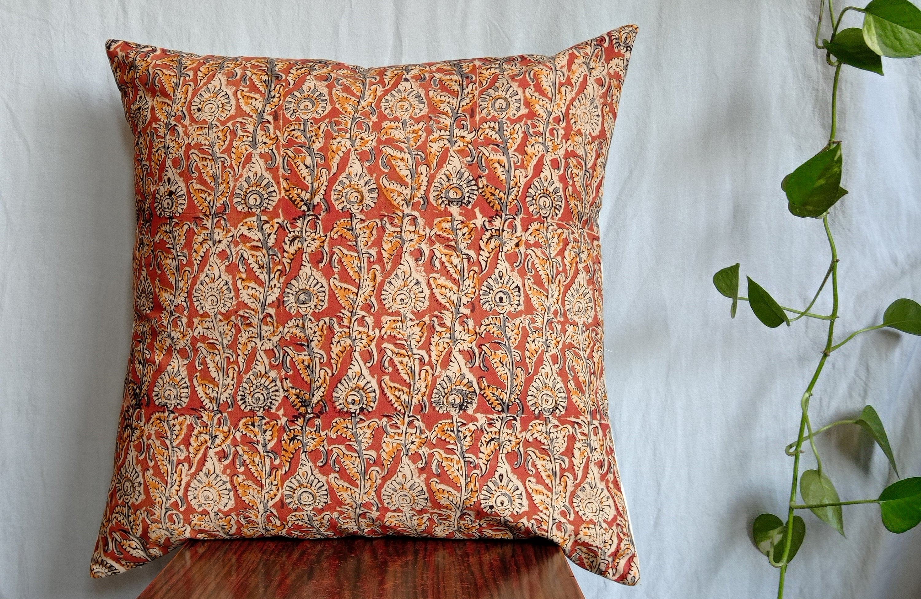 Multicolor - Printed Cotton Kalamkari Cushion Cover 31
