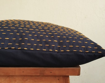 Indigo and yellow Kantha cushion cover, kantha Pillow cover, minimalist decor