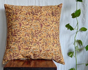 Beige kalamkari print cushion cover, kalamkari pillow cover, cushion cover, rustic home decor,