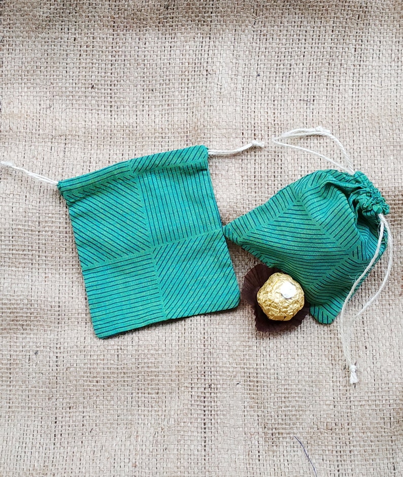 Teal stripes drawstring bags set of 10 gift bags storage bags. packaging bags