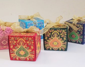 20 assorted gold print Ribbon boxes, boxes in size 3x3x3 inch, packaging boxes, party favor boxes, wedding favor boxes