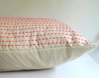 Kantha Quilted cushion cover,Fuchsia embroidered Pillow cover, minimalist decor