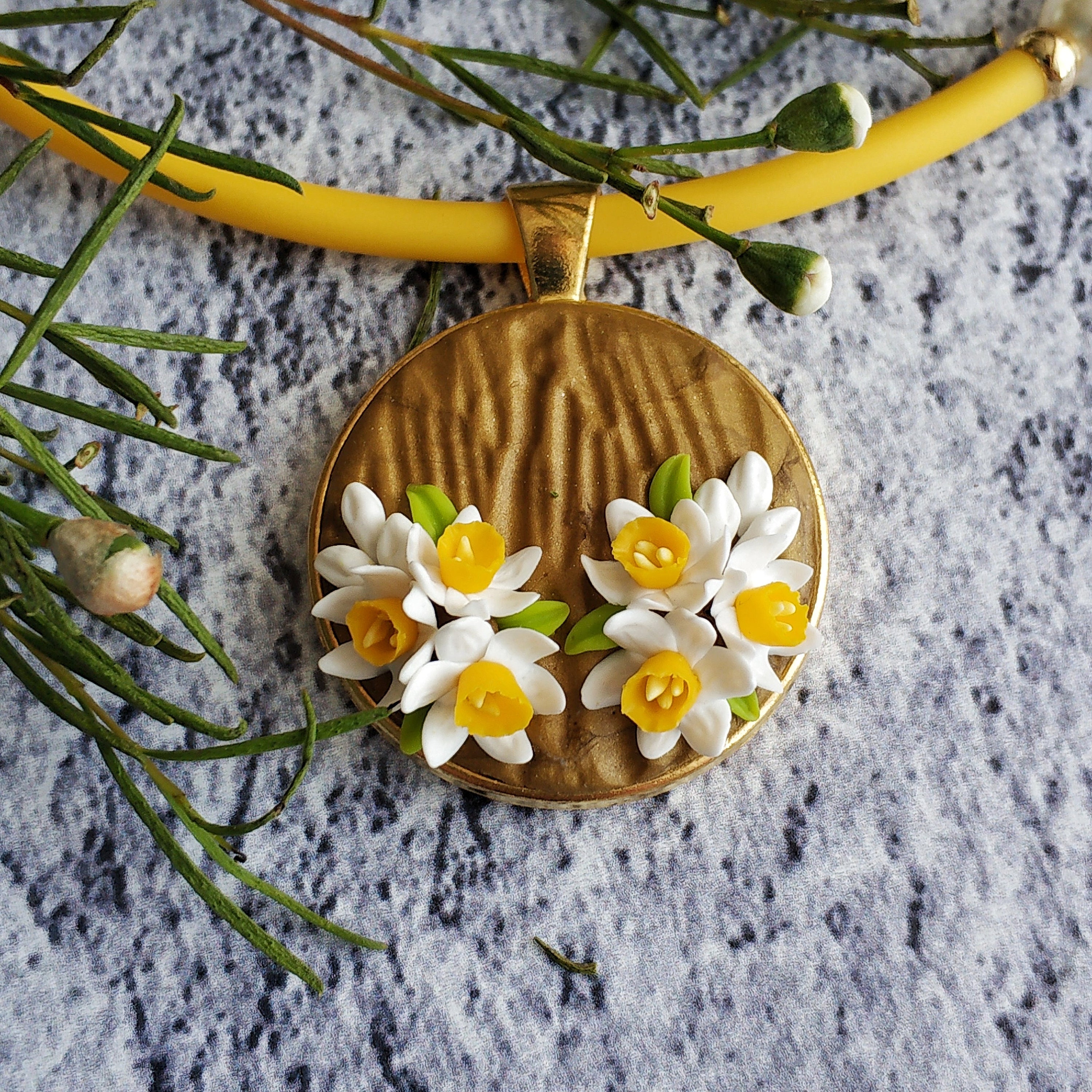 Narcissus necklace pendant and ring. Spring jewelry set Etsy