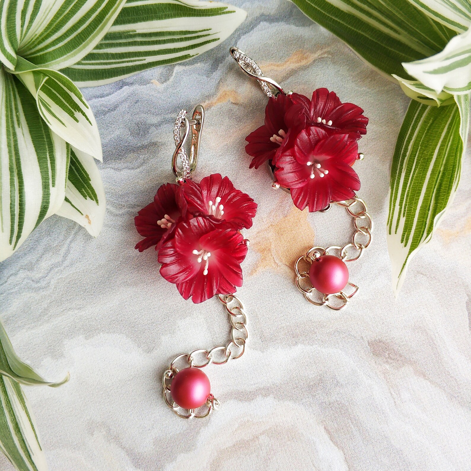 Red sakura earrings and pendant. Cherry blossom jewelry set Etsy