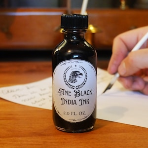 Black India Ink in Glass Bottle