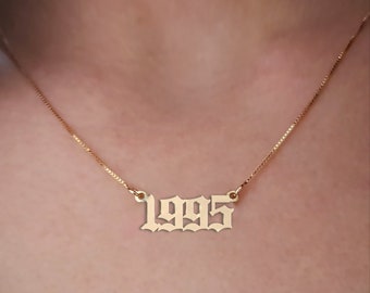 Custom Old English Number Necklace, Personalized Number Necklace Perfect Gift For Woman, Wedding Date Necklace, Old English Font Style Gift