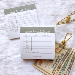 Cash Breakdown | functional sticky notes | 3x3 in.