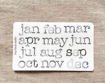 Stamped Month Stickers: Typewriter Font Stickers