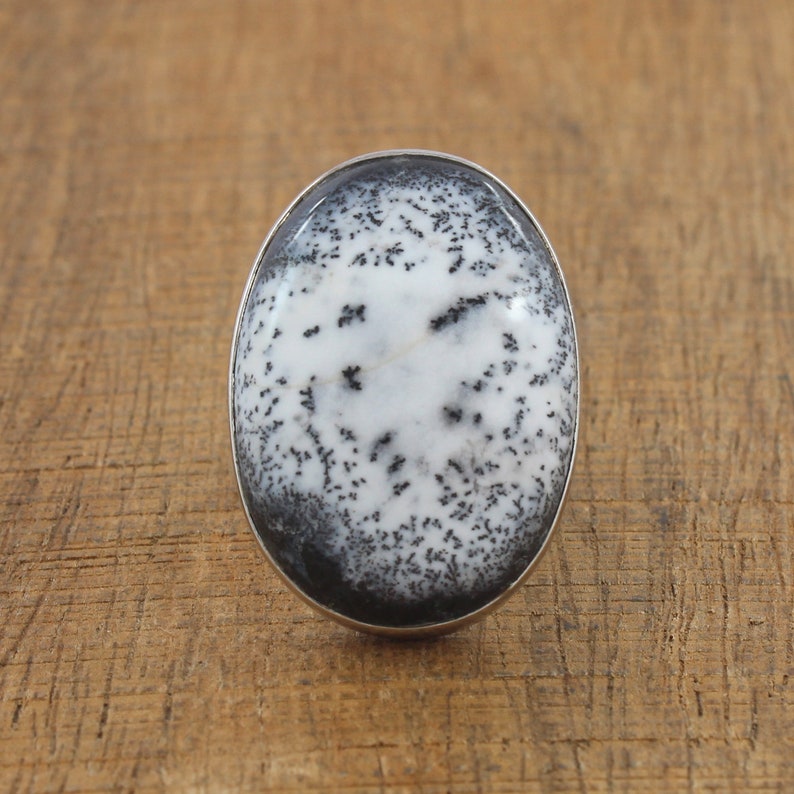 Size 7 Unisex Ring Beautiful Dendritic Ring Handmade Ring Dendritic Opal Ring