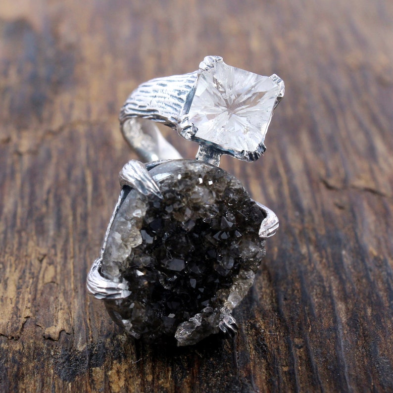 Herkimer Diamond /& Clear Quartz Ring Solid Sterling Silver size 6