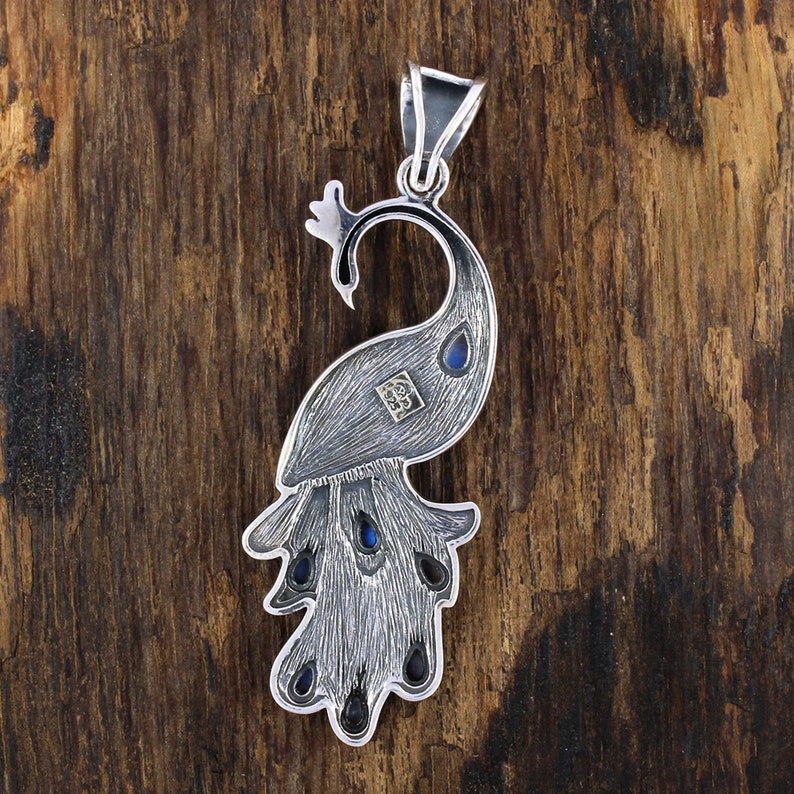 Solid Sterling Silver Moonstone Jewelry Antiqued Silver Peacock Pendant Unique Jewelry Rainbow Moonstone Necklace