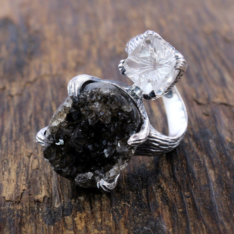 Herkimer Diamond /& Clear Quartz Ring Solid Sterling Silver size 6