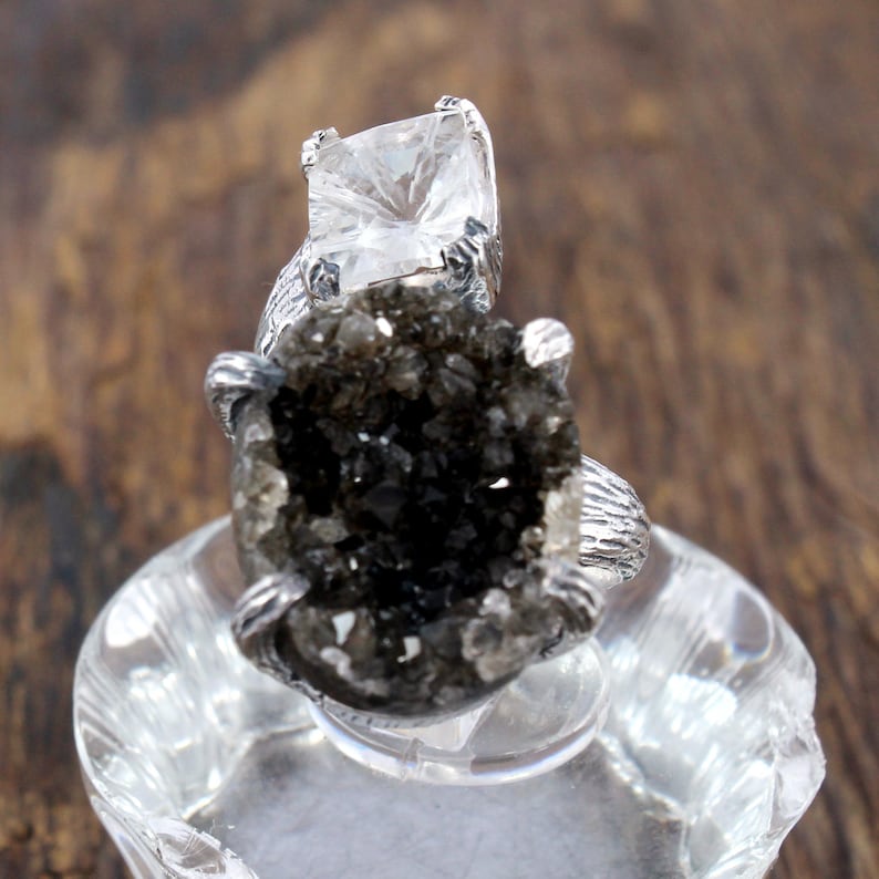 Herkimer Diamond /& Clear Quartz Ring Solid Sterling Silver size 6