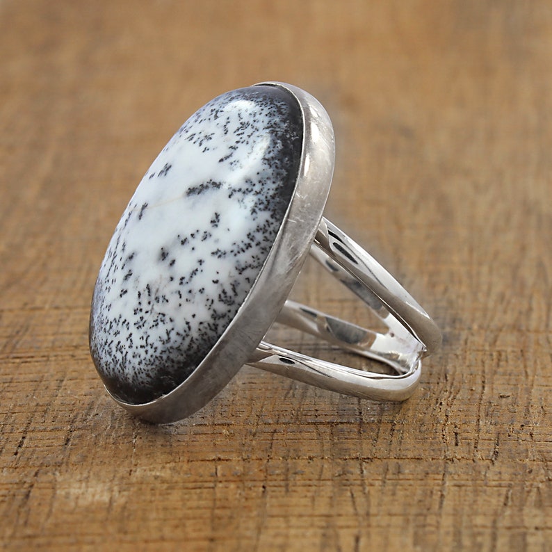 Size 7 Unisex Ring Beautiful Dendritic Ring Handmade Ring Dendritic Opal Ring