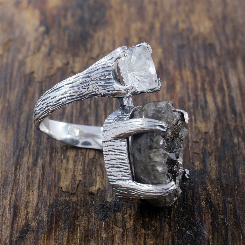 Herkimer Diamond /& Clear Quartz Ring Solid Sterling Silver size 6