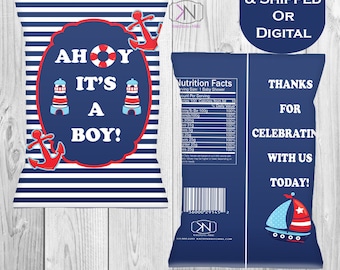 It's A Boy Favor Bags-Custom Chip Bags-Ahoy It's A Boy-Baby Shower-It's A Boy Baby Shower-Printable-Digital - Chip Bags-Baby Shower Favors