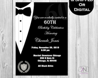 Black Tie Invitation-Printed-Digital-Formal Birthday Party Invitation-Black Tie Event