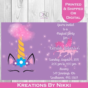 Unicorn Birthday Invitations - Custom Invitation - Unicorn Birthday - Digital - Printable