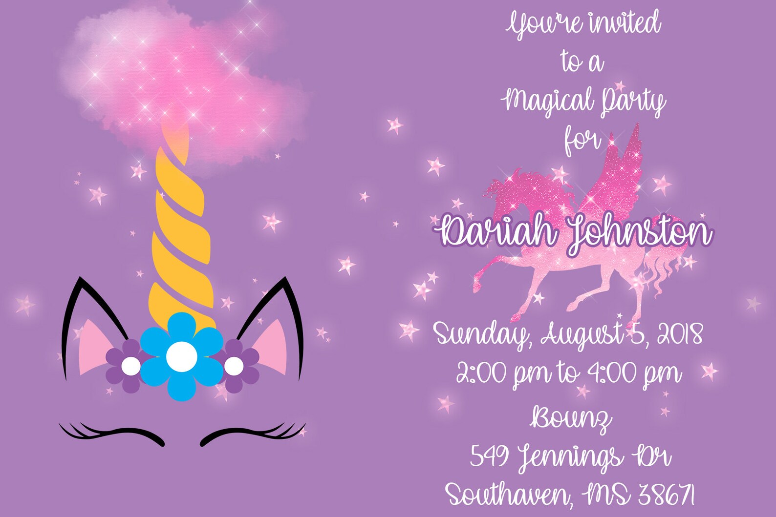Unicorn Birthday Invitations Custom Invitation Unicorn Birthday Digital