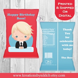 Boss Favor Bags-Custom Chip Bags-Baby Birthday-Baby Party-Printable-Chip Bags-Digital-Boss Party