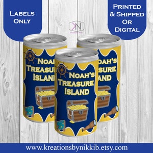Treasure Island Can Labels-Water Bottle Labels-Soda Labels-Soda