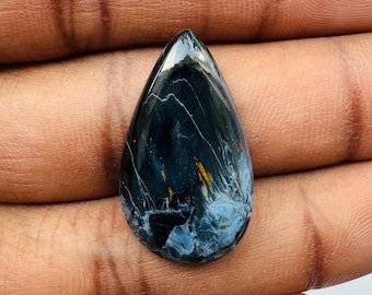 Natural Pietersite Pear Cabochon, Blue and Orange Gemstone (26X15X4 MM)