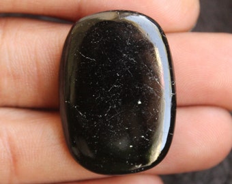 Black Tourmaline Cabochon – Long Octagon Gemstone (31x22x4mm)